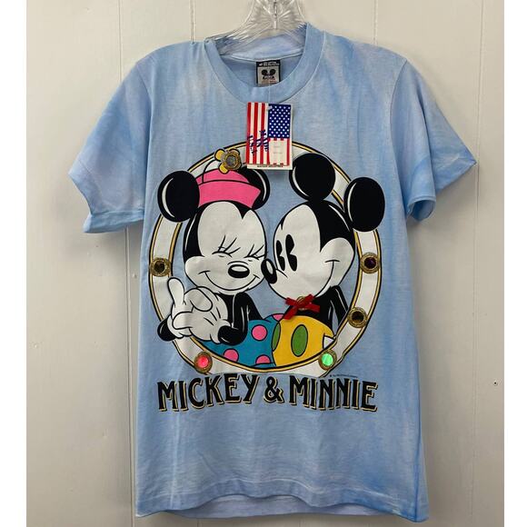 Vintage Mickey Minnie Womens Blue T-Shirt Medium Blue Single Stitch Short Sleeve - Picture 1 of 15